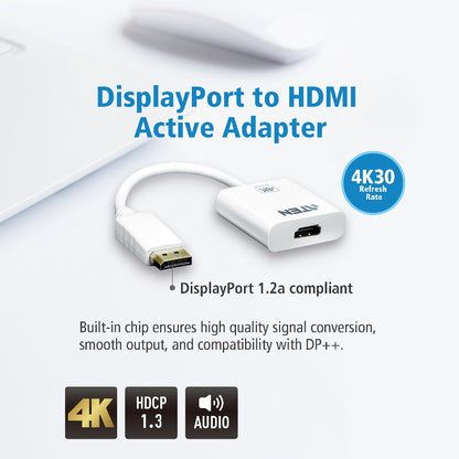 Aten 4K DisplayPort to HDMI Active Adapter, Supports VGA, SVGA, XGA, SXGA, UXGA, 1080p   resoluti...