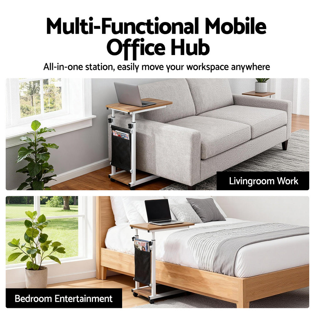 Artiss Laptop Desk Height Adjustable Mobile Workstation Computer Desks 48CM Oak - Image 4