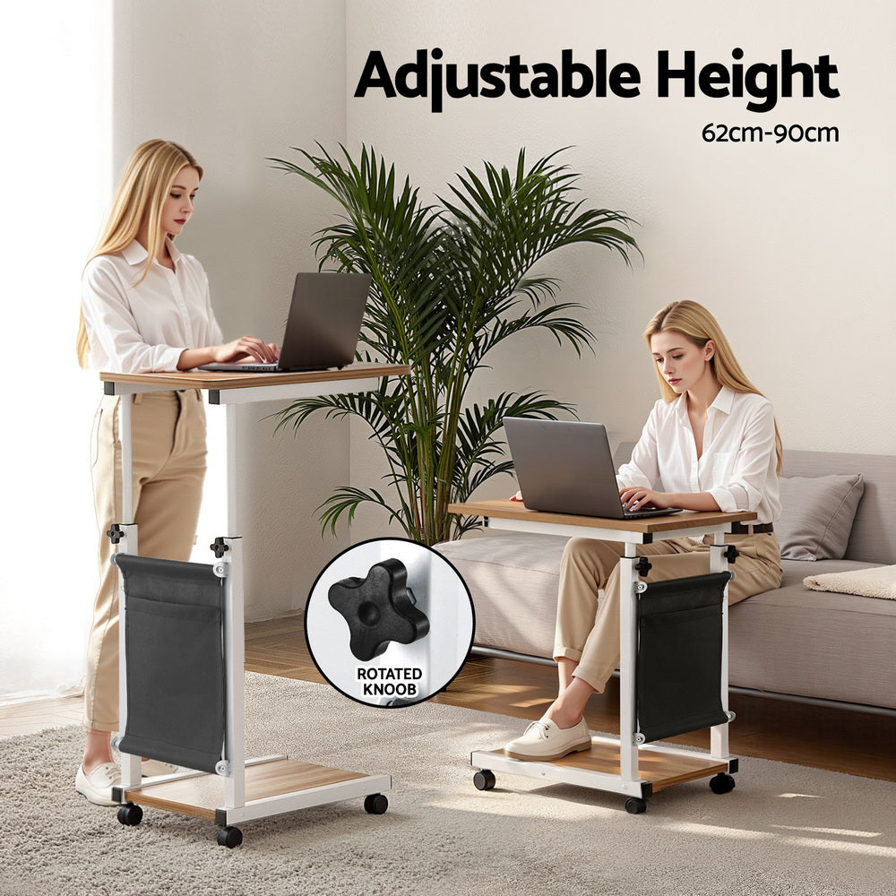 Artiss Laptop Desk Height Adjustable Mobile Workstation Computer Desks 48CM Oak - Image 5