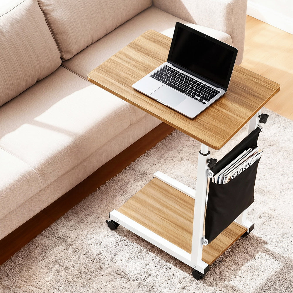 Artiss Laptop Desk Height Adjustable Mobile Workstation Computer Desks 48CM Oak - Image 7