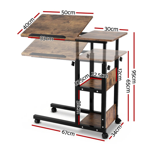 Artiss 3 Tier Adjustable Laptop Desk Tiltable Mobile Side Table Wheels - Image 2