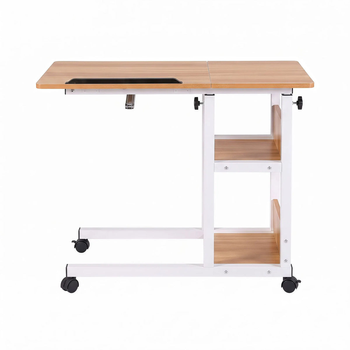 Artiss 3 Tier Adjustable Laptop Desk Tiltable Mobile Side Table Wheels Oak - Image 3