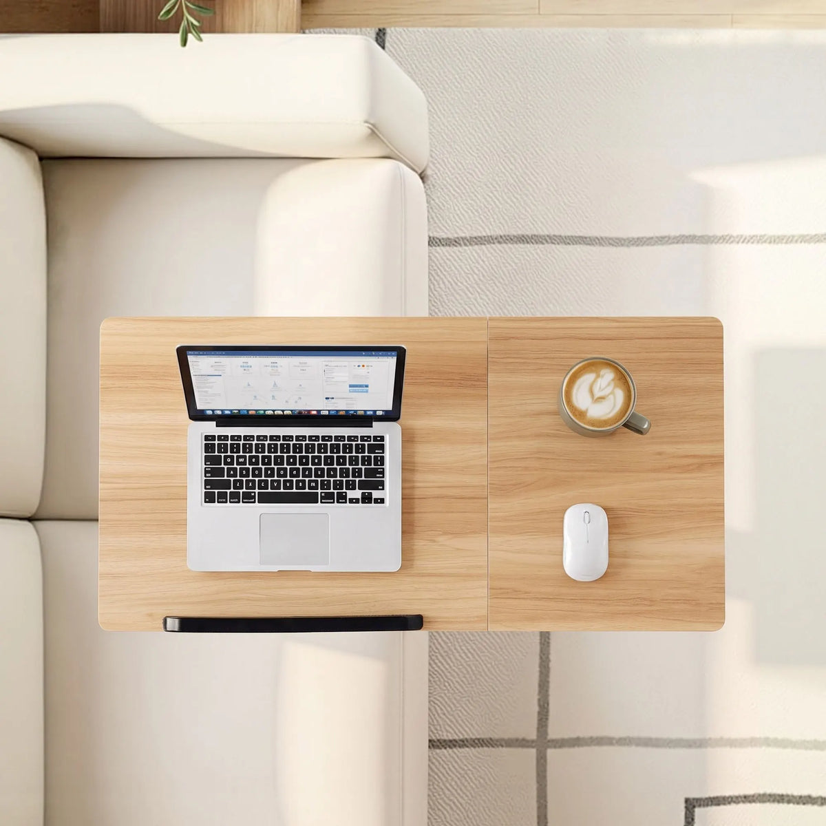 Artiss 3 Tier Adjustable Laptop Desk Tiltable Mobile Side Table Wheels Oak - Image 7