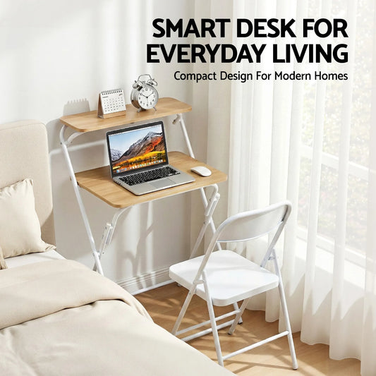 Artiss Laptop Desk Computer Foldable Study Desk Home Office Oak - Image 4