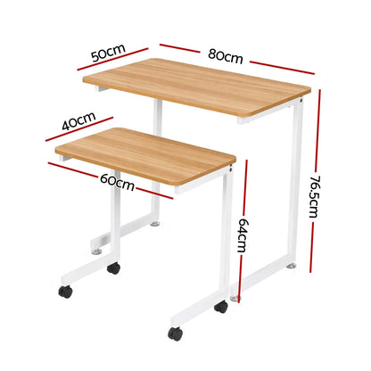 Artiss Mobile Laptop Desk Set 2-In-1 C-Shaped Nesting Table Oak - Image 2