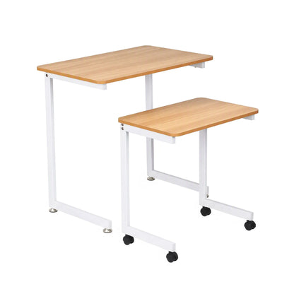 Artiss Mobile Laptop Desk Set 2-In-1 C-Shaped Nesting Table Oak - Image 3