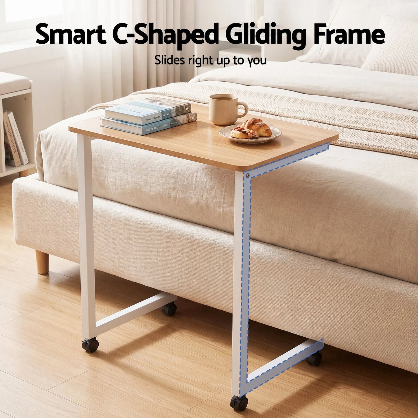 Artiss Mobile Laptop Desk Set 2-In-1 C-Shaped Nesting Table Oak - Image 7