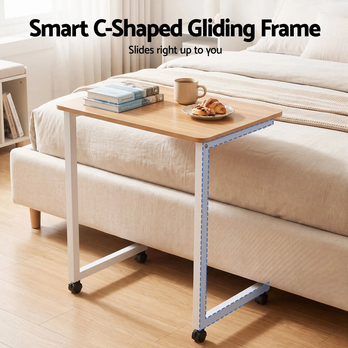 Artiss Mobile Laptop Desk Set 2-In-1 C-Shaped Nesting Table Oak - Image 7