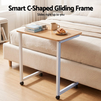 Artiss Mobile Laptop Desk Set 2-In-1 C-Shaped Nesting Table Oak - Image 7