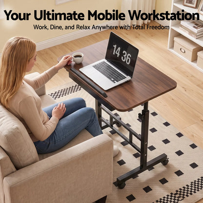 Artiss Adjustable Laptop Desk Mobile Bedside Table Hidden Storage Walnut - Image 4