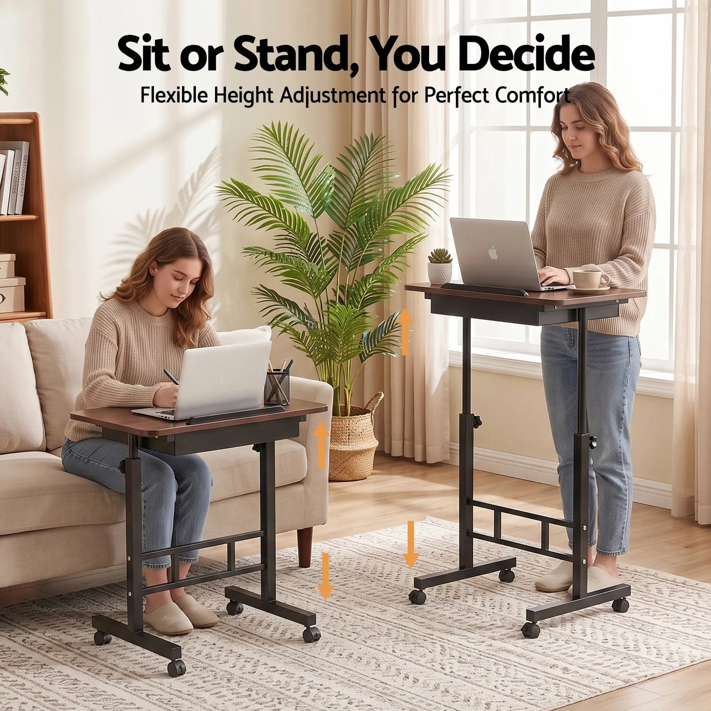 Artiss Adjustable Laptop Desk Mobile Bedside Table Hidden Storage Walnut - Image 5