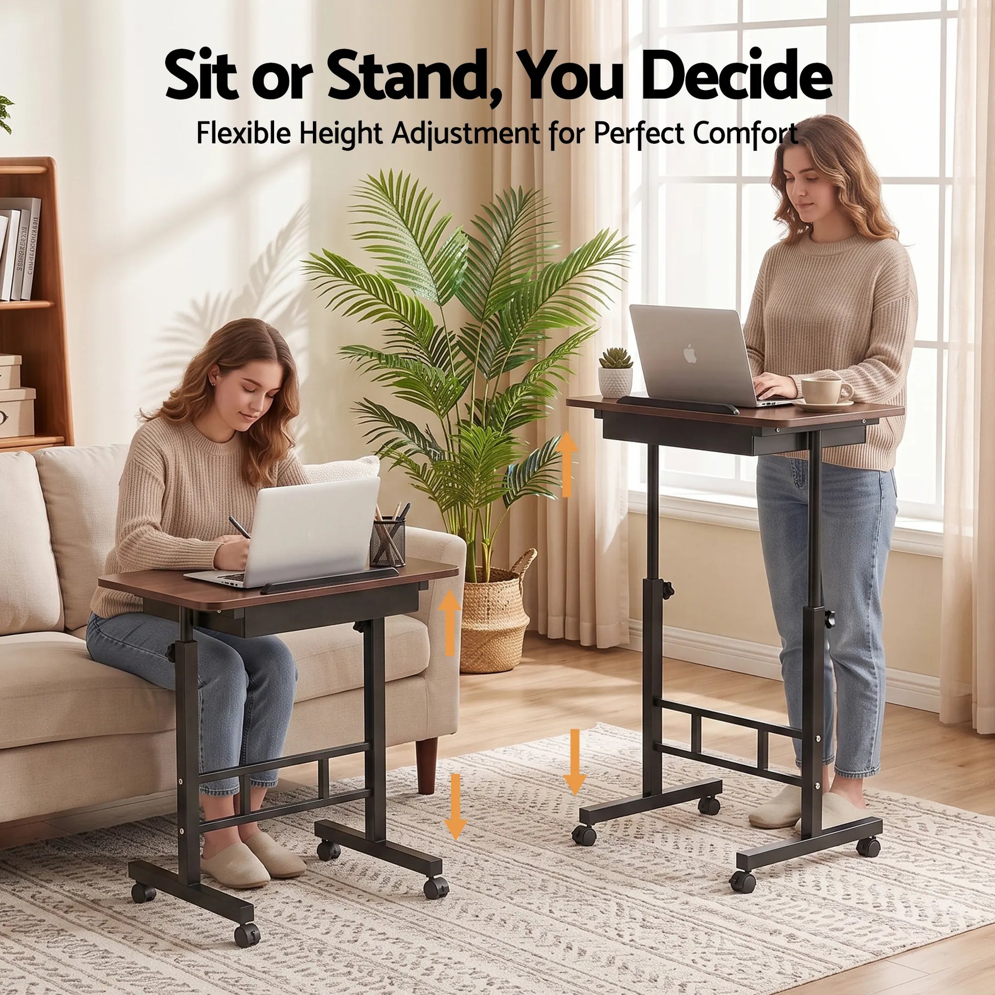 Artiss Adjustable Laptop Desk Mobile Bedside Table Hidden Storage Walnut - Image 5
