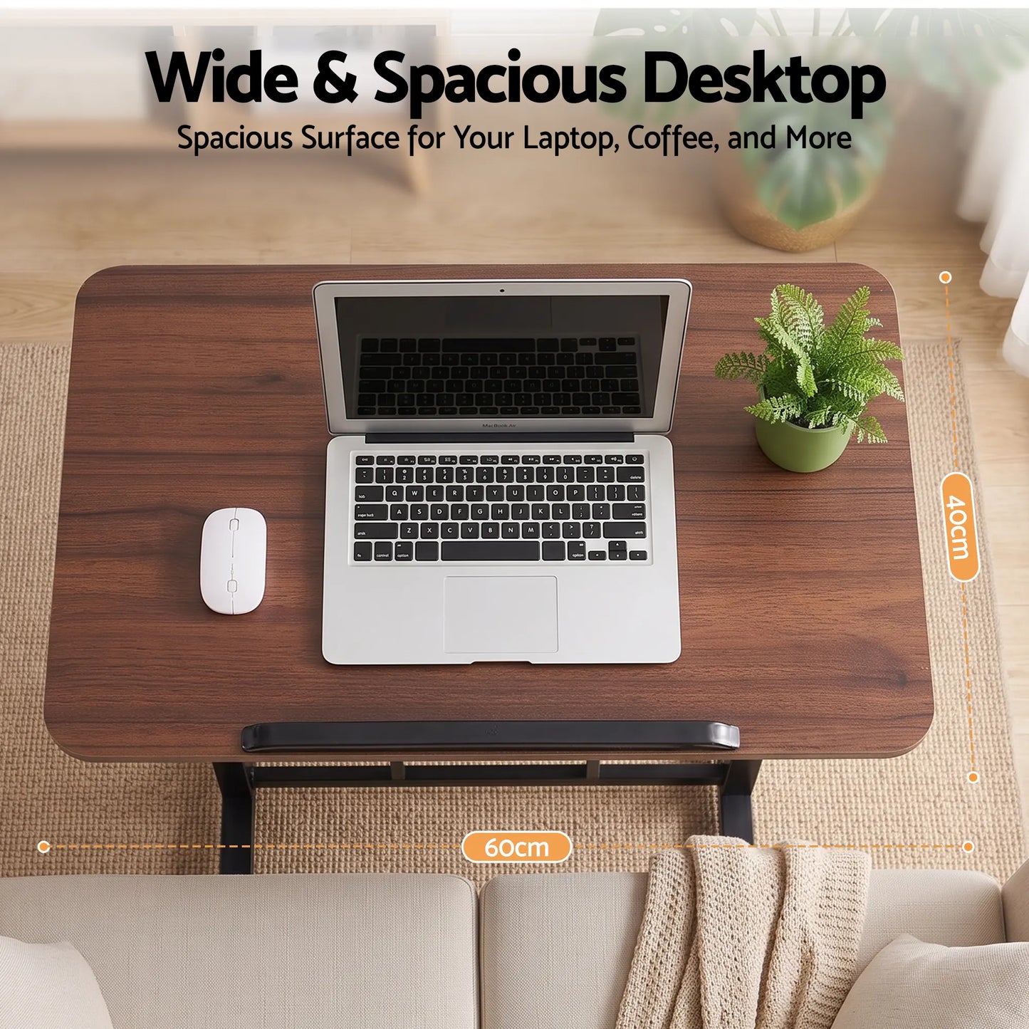 Artiss Adjustable Laptop Desk Mobile Bedside Table Hidden Storage Walnut - Image 7