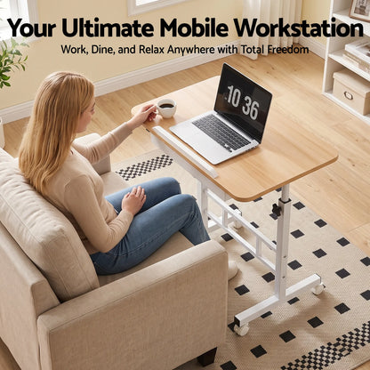Artiss Adjustable Laptop Desk Mobile Bedside Table Hidden Storage Wood - Image 4