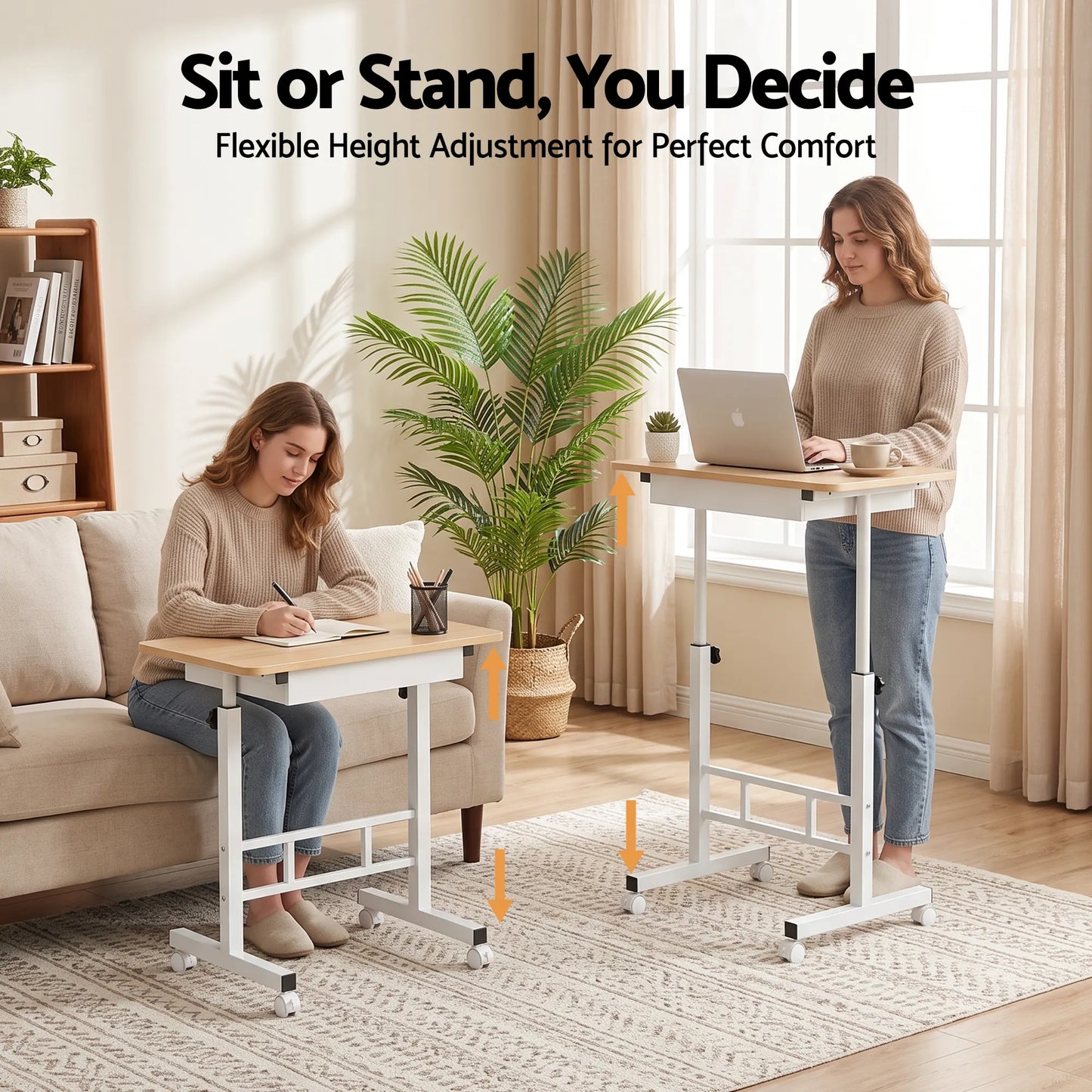 Artiss Adjustable Laptop Desk Mobile Bedside Table Hidden Storage Wood - Image 5