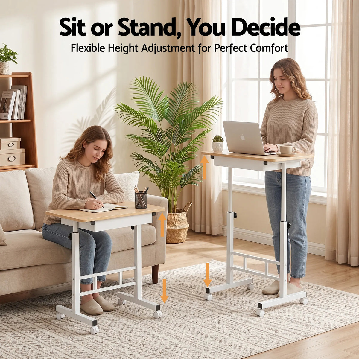 Artiss Adjustable Laptop Desk Mobile Bedside Table Hidden Storage Wood - Image 5