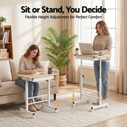 Artiss Adjustable Laptop Desk Mobile Bedside Table Hidden Storage Wood - Image 5
