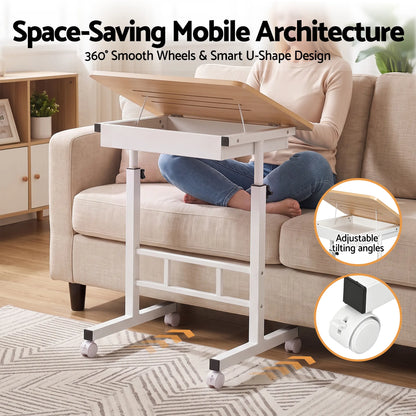 Artiss Adjustable Laptop Desk Mobile Bedside Table Hidden Storage Wood - Image 6