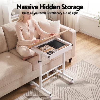 Artiss Adjustable Laptop Desk Mobile Bedside Table Hidden Storage Wood - Image 8