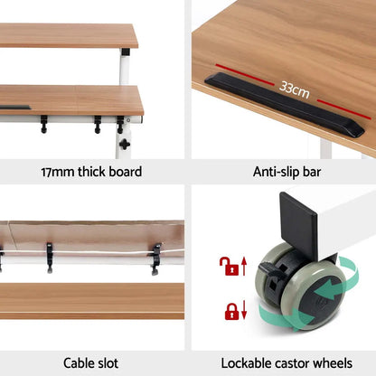 Artiss Laptop Desk Table Adjustable Light Wood 80CM - Image 6