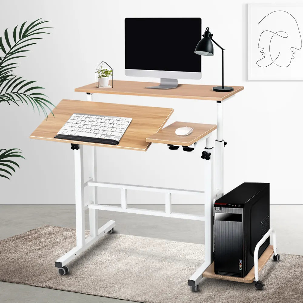 Artiss Laptop Desk Table Adjustable Light Wood 80CM - Image 7