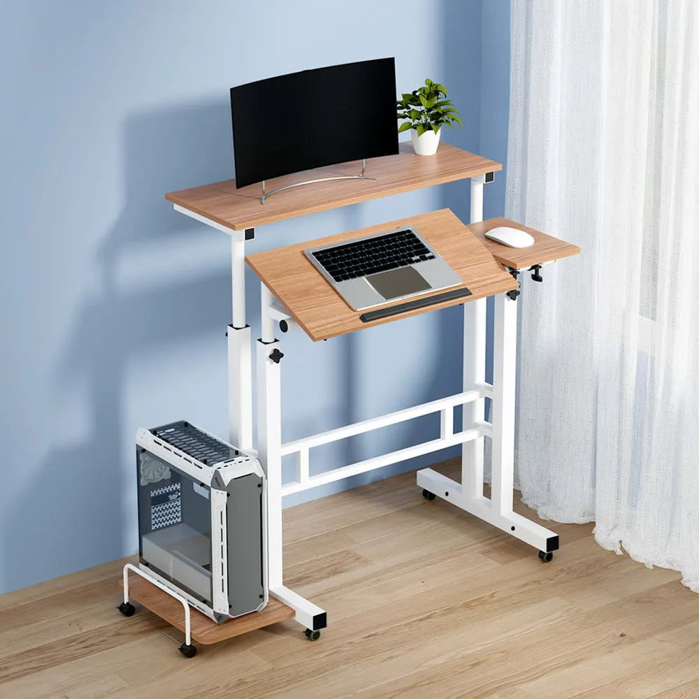 Artiss Laptop Desk Table Adjustable Light Wood 80CM - Image 8