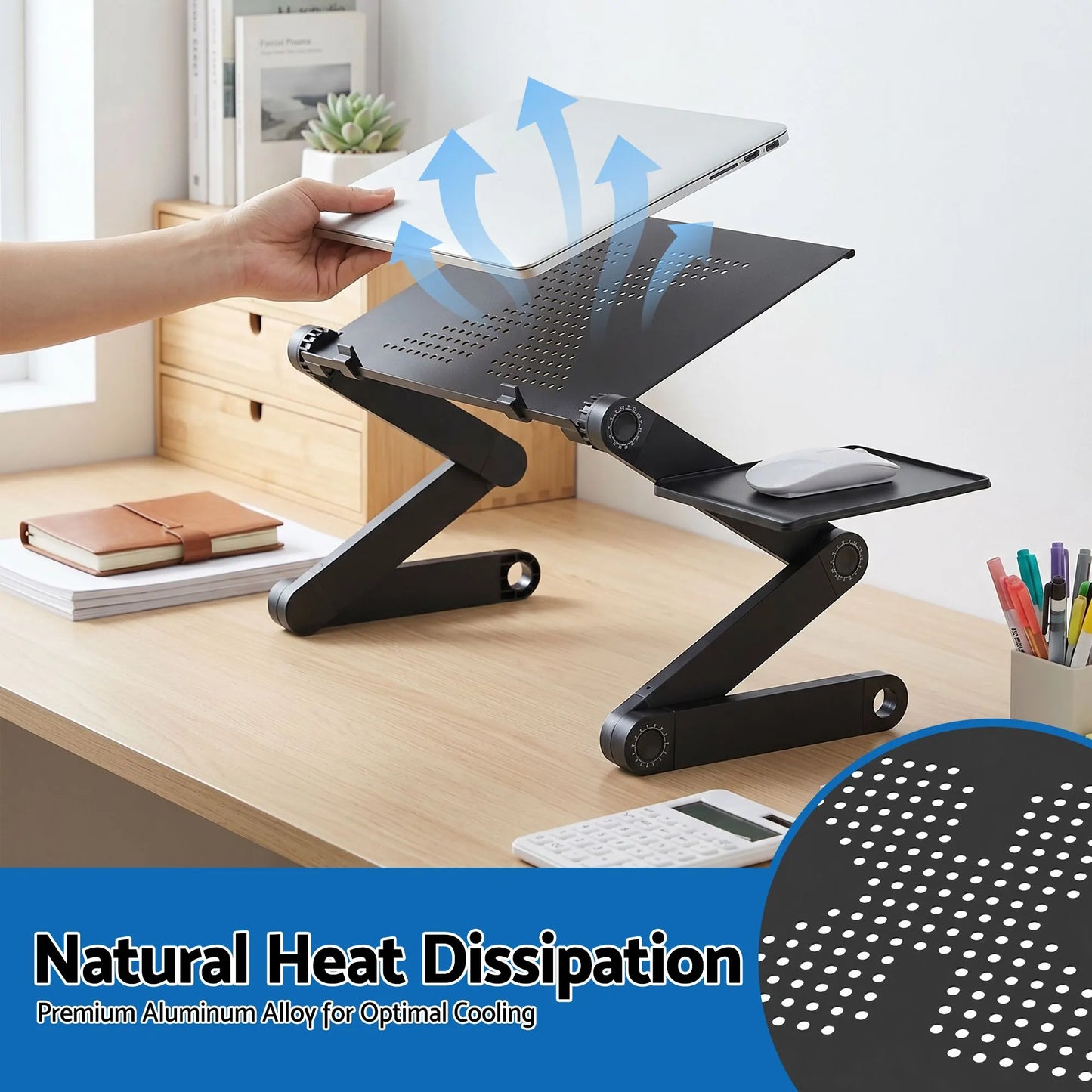Artiss Laptop Stand Aluminium Computer Riser Foldable Lap Desk Bed Table Black - Image 5