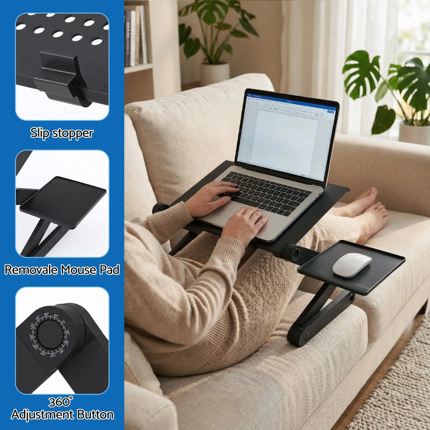 Artiss Laptop Stand Aluminium Computer Riser Foldable Lap Desk Bed Table Black - Image 8