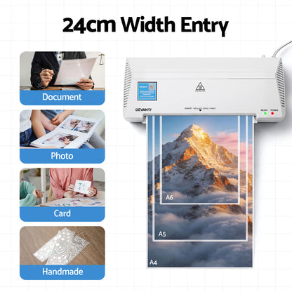 Devanti A4 Laminator Machine, Hot & Cold Thermal Fast Lamination Anti-Jam Laminator for Office School Home Document Photo Card Handmade A4 A5 A6, White - Image 4