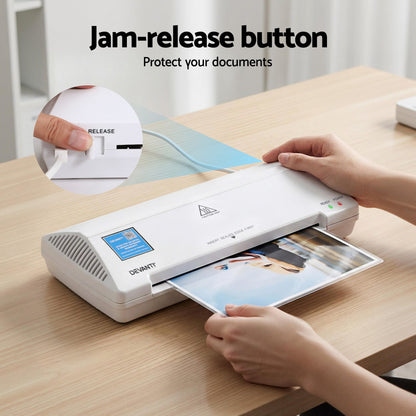 Devanti A4 Laminator Machine, Hot & Cold Thermal Fast Lamination Anti-Jam Laminator for Office School Home Document Photo Card Handmade A4 A5 A6, White - Image 7