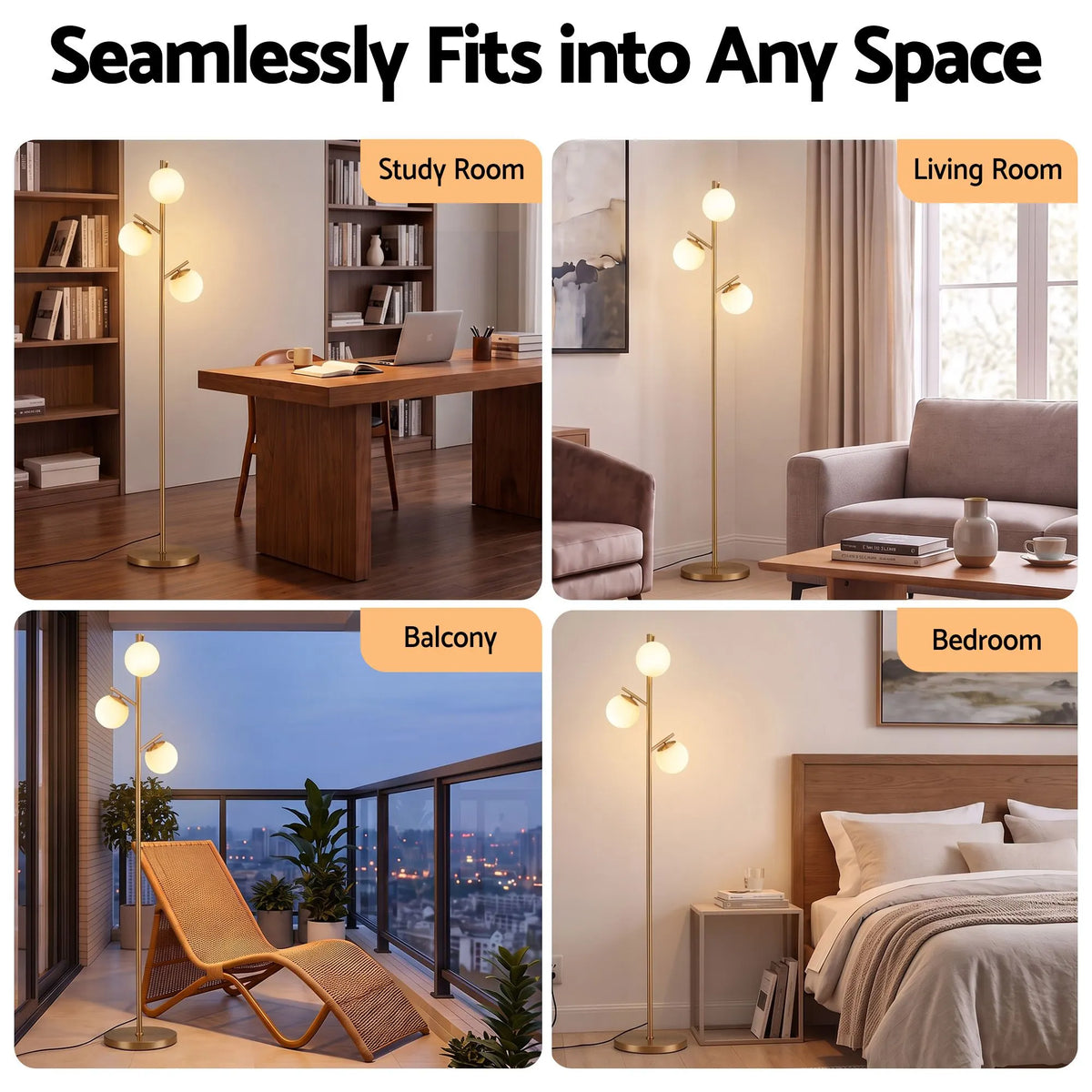 Artiss 3-Light Tree Floor Lamp 165cm Tall Standing Light with Sphere Glass Shades for Modern Homes - Image 5