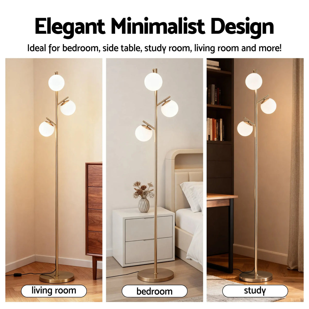 Artiss 3-Light Tree Floor Lamp 165cm Tall Standing Light with Sphere Glass Shades for Modern Homes - Image 7
