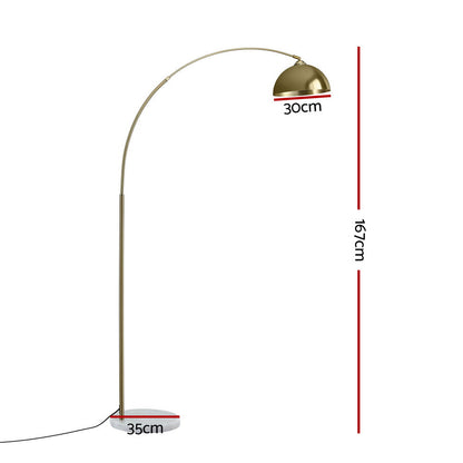 Artiss Modern Arched Floor Lamp Gold Brass Standing Heavy-Duty Marble Base for Living Room Bedroom - Image 2