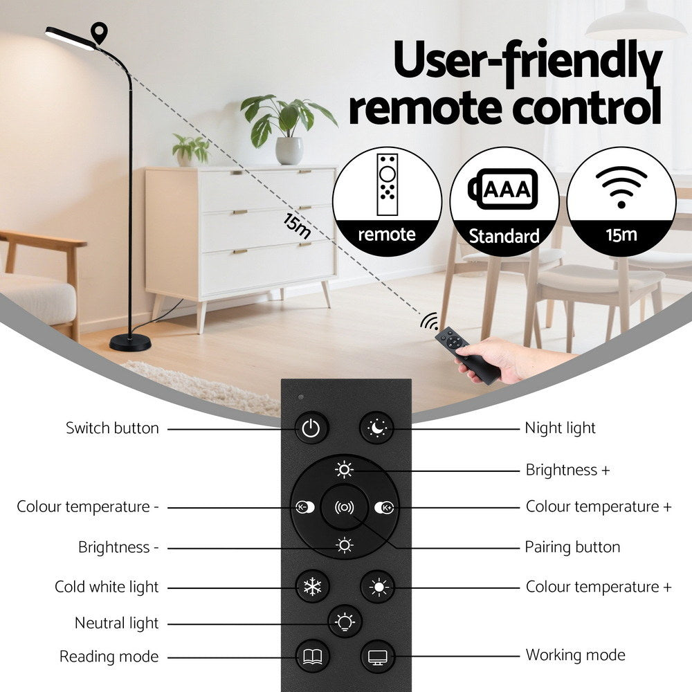 Artiss LED Floor Lamp with Remote Control & 4 Color Temperature Reading Living Room Bedroom Office - Image 8