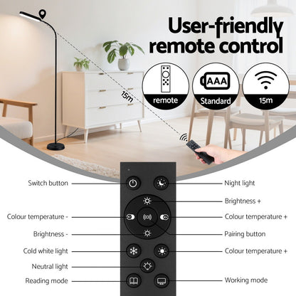 Artiss LED Floor Lamp with Remote Control & 4 Color Temperature Reading Living Room Bedroom Office - Image 8