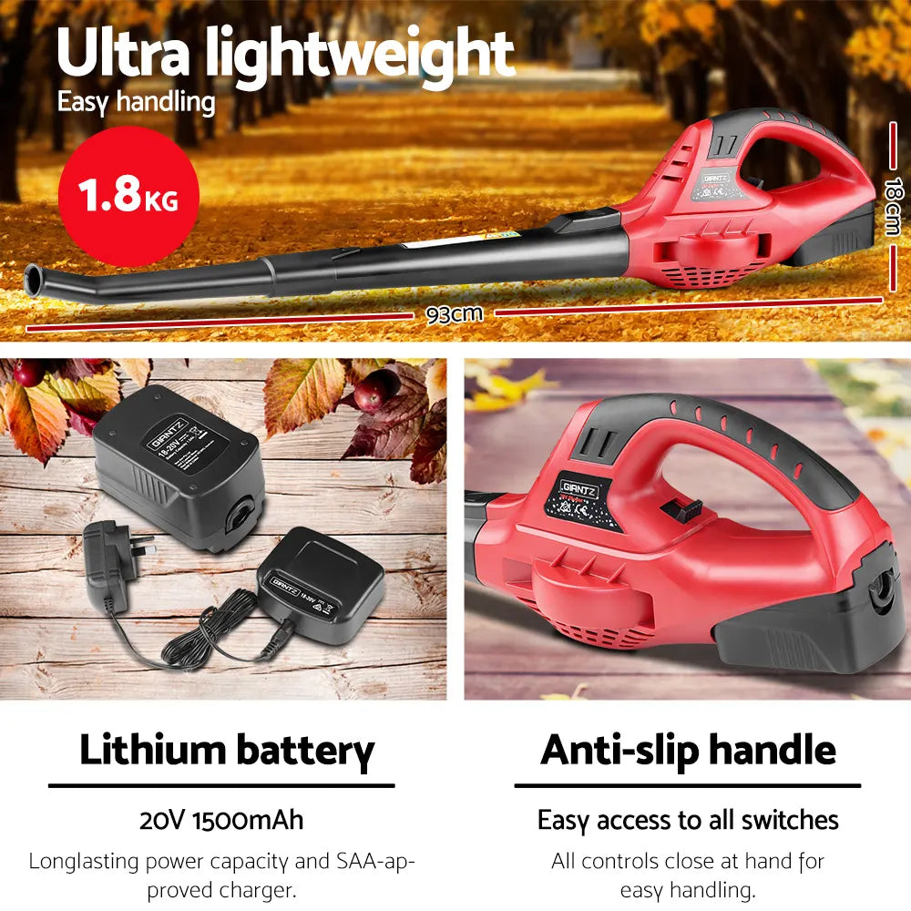 Giantz 20V Cordless Leaf Blower Garden Lithium Electric Battery Nozzles 2-Speed - Image 3