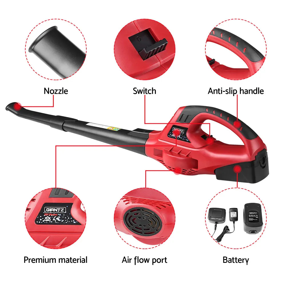 Giantz 20V Cordless Leaf Blower Garden Lithium Electric Battery Nozzles 2-Speed - Image 6