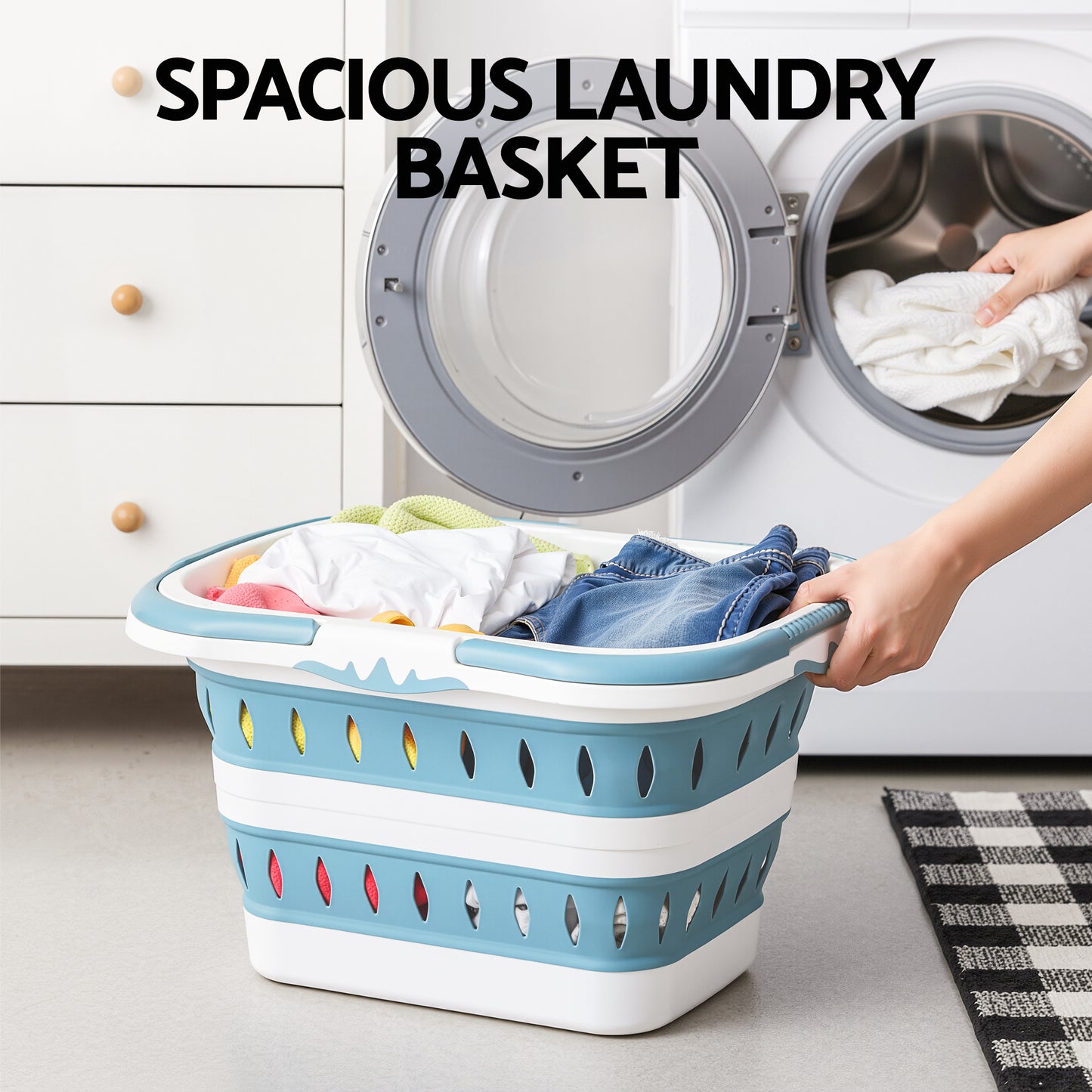 Artiss Laundry Basket Hamper Large Foldable Washing Clothes Storage Organiser Blue - Image 4