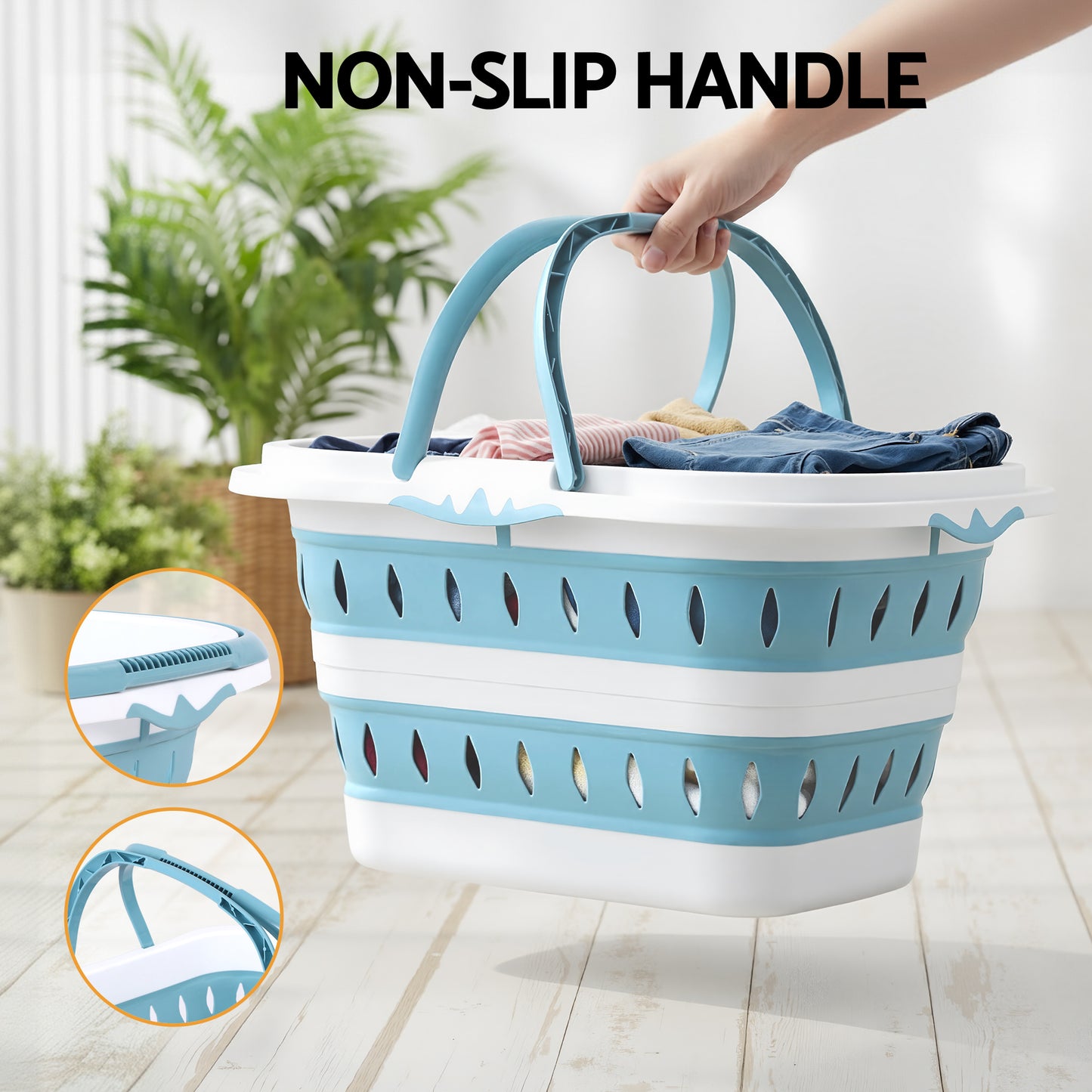 Artiss Laundry Basket Hamper Large Foldable Washing Clothes Storage Organiser Blue - Image 5