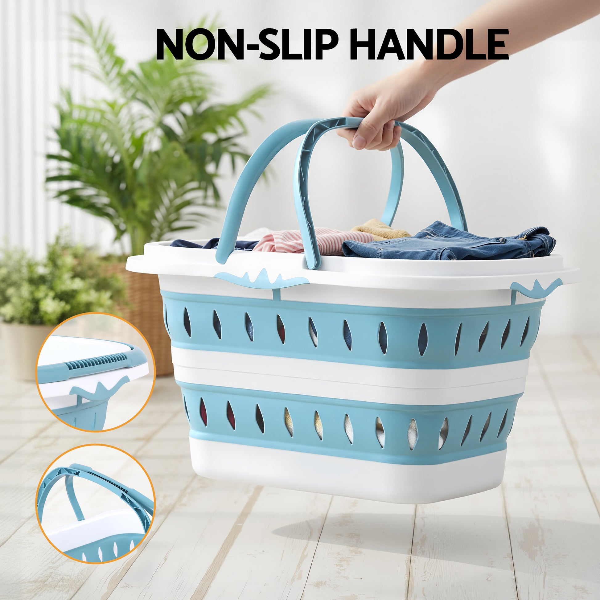 Artiss Laundry Basket Hamper Large Foldable Washing Clothes Storage Organiser Blue - Image 5