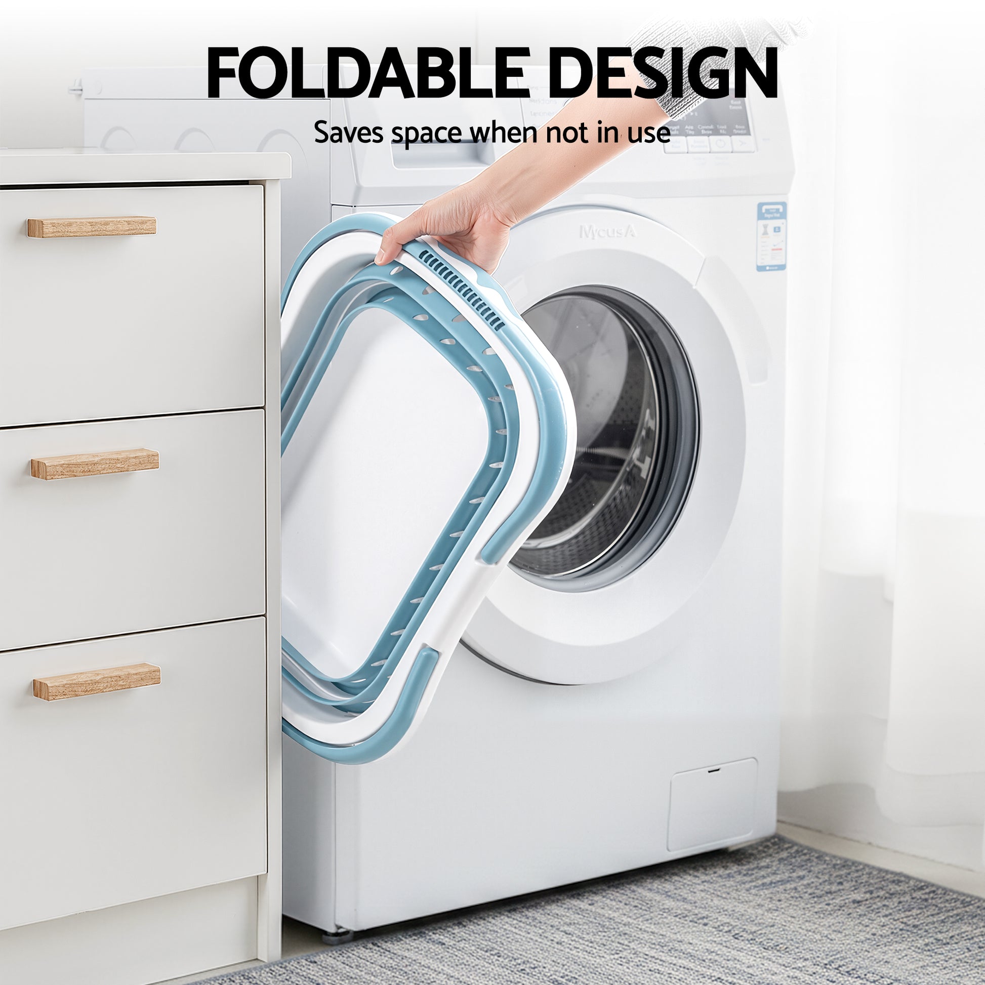 Artiss Laundry Basket Hamper Large Foldable Washing Clothes Storage Organiser Blue - Image 6