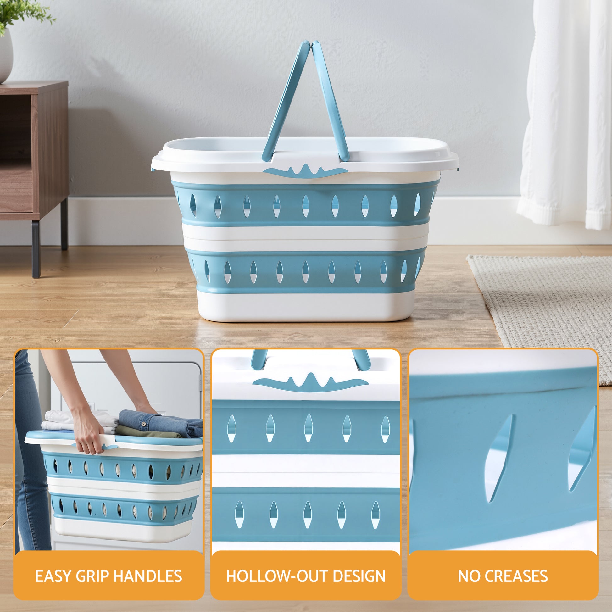 Artiss Laundry Basket Hamper Large Foldable Washing Clothes Storage Organiser Blue - Image 7