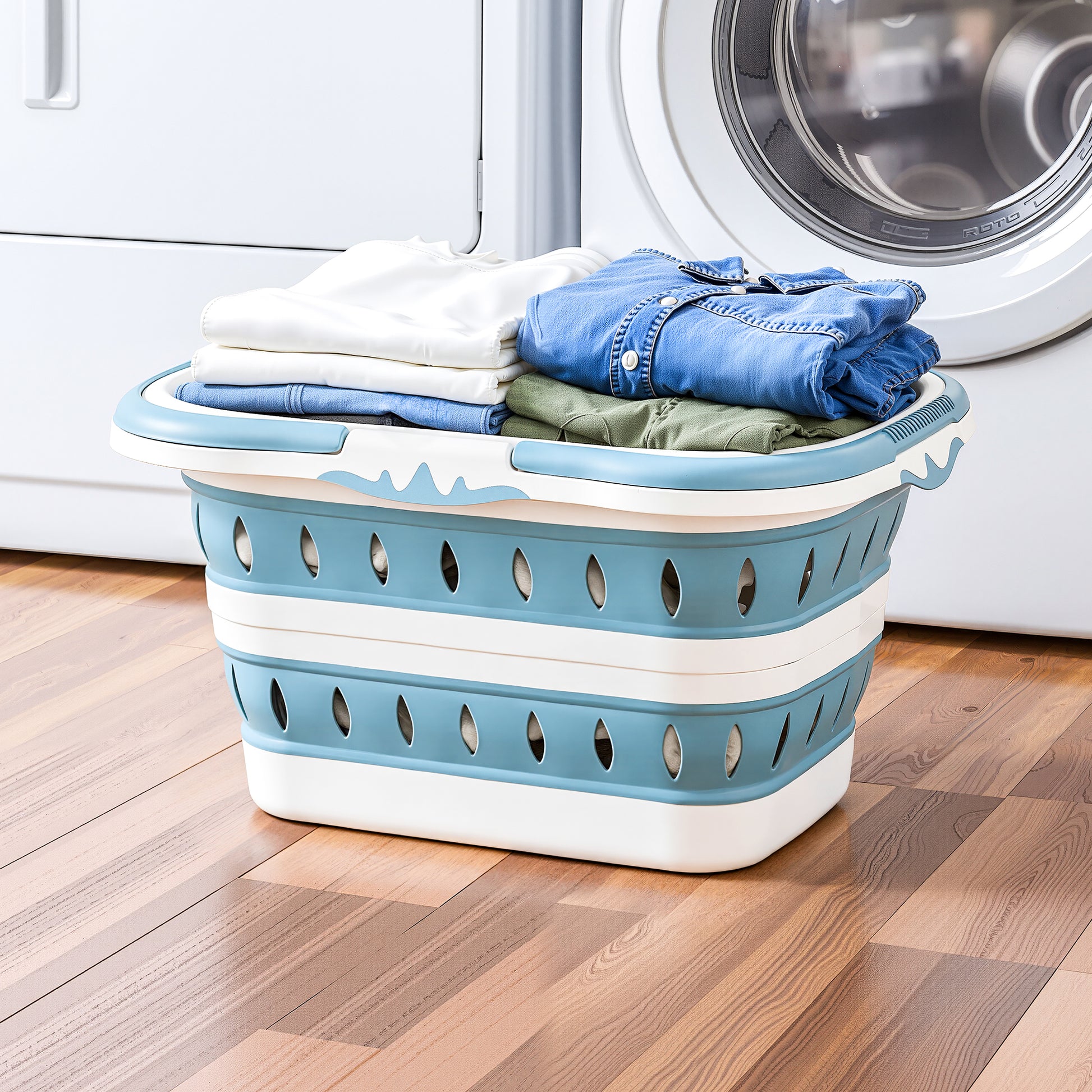 Artiss Laundry Basket Hamper Large Foldable Washing Clothes Storage Organiser Blue - Image 9