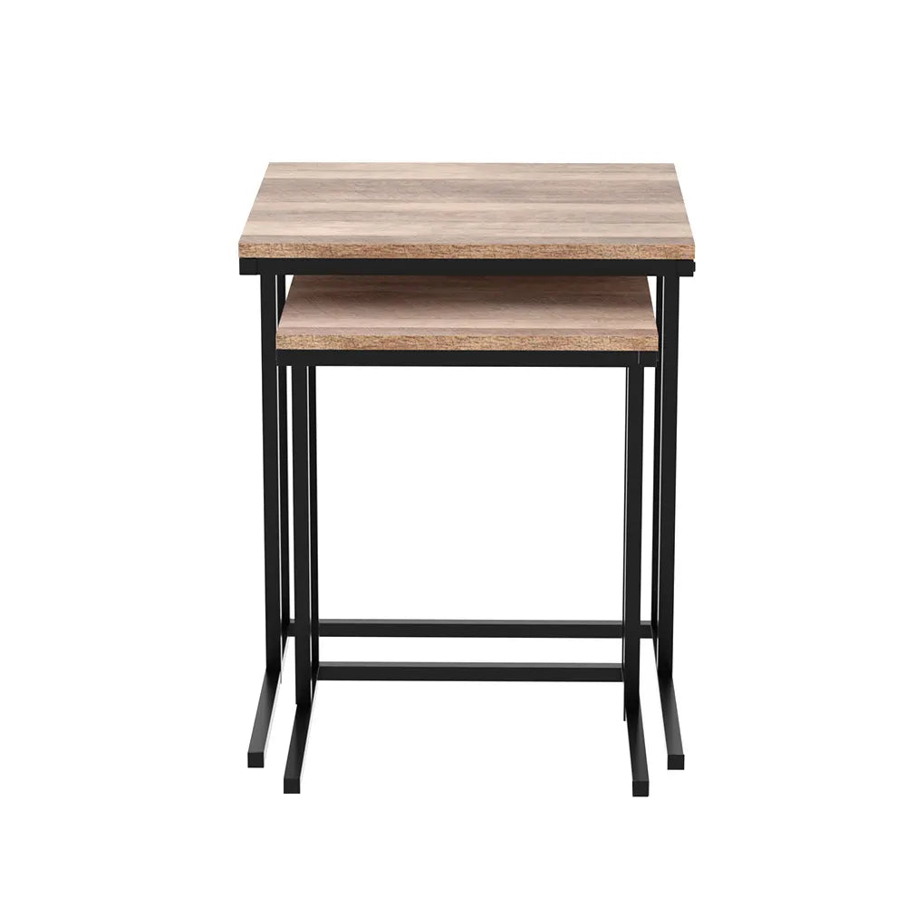 Artiss Nesting Coffee Table Sef of 2 Walnut Brok - Image 3