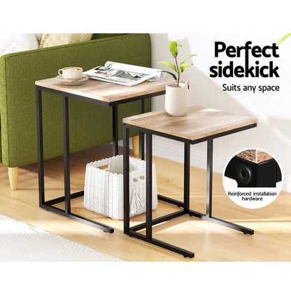 Artiss Nesting Coffee Table Sef of 2 Walnut Brok - Image 4