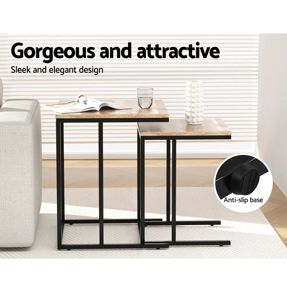 Artiss Nesting Coffee Table Sef of 2 Walnut Brok - Image 5