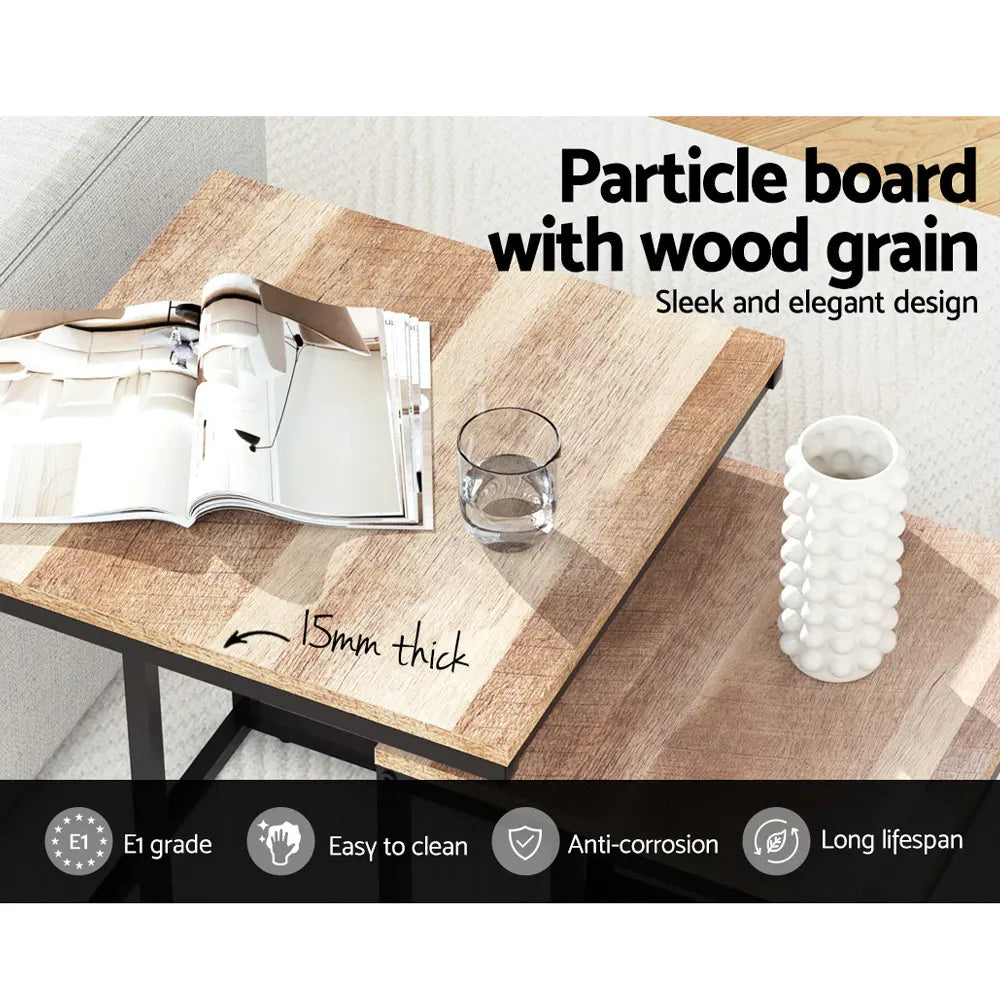 Artiss Nesting Coffee Table Sef of 2 Walnut Brok - Image 6