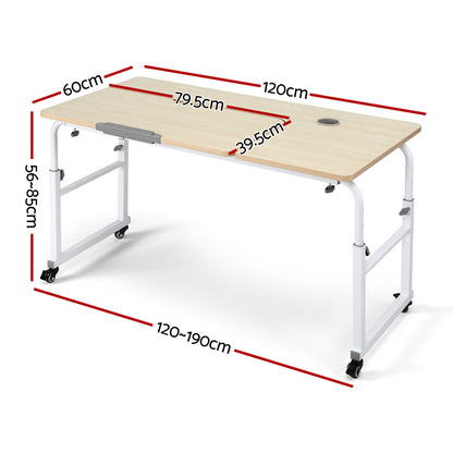 Artiss Mobile Laptop Desk Overbed Table Adjustable Computer Stand Bedside Cart - Image 2