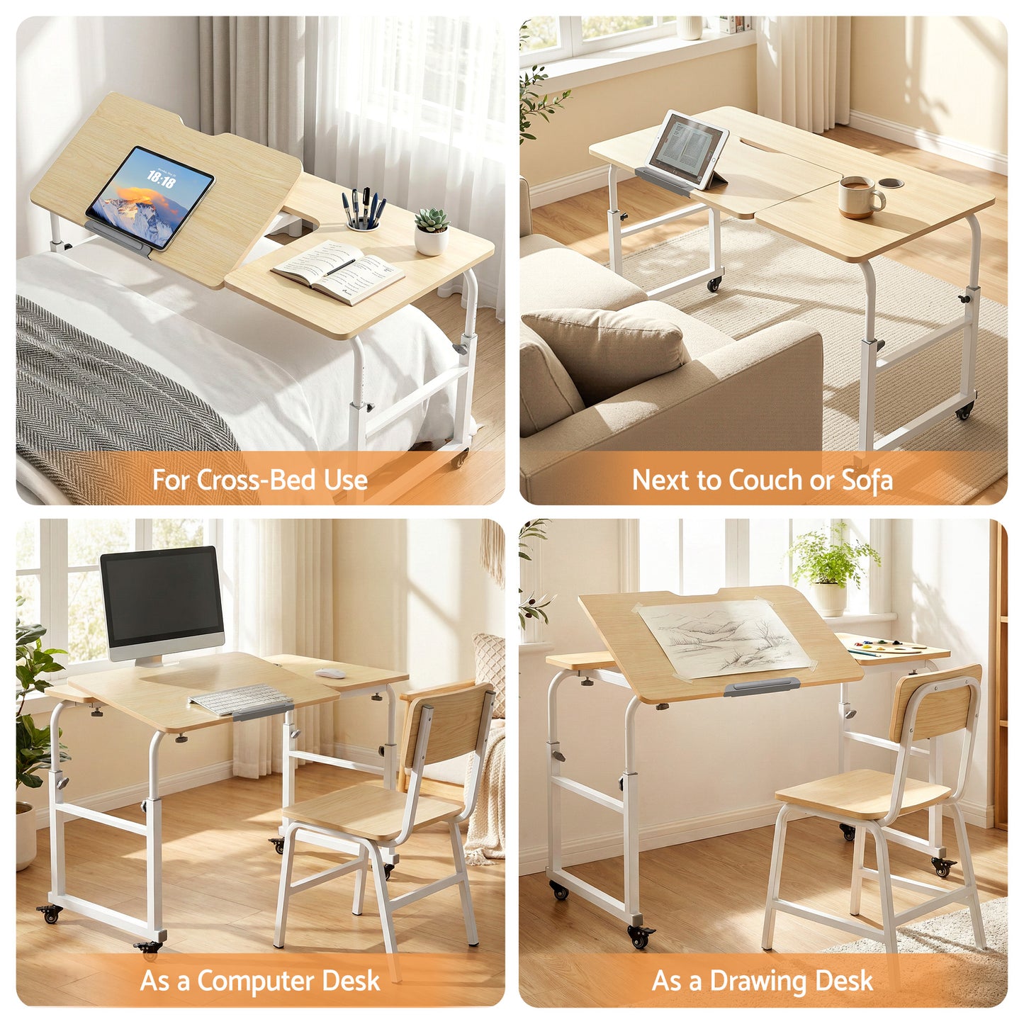 Artiss Mobile Laptop Desk Overbed Table Adjustable Computer Stand Bedside Cart - Image 4
