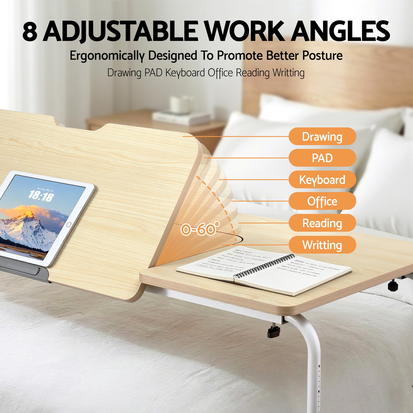 Artiss Mobile Laptop Desk Overbed Table Adjustable Computer Stand Bedside Cart - Image 5